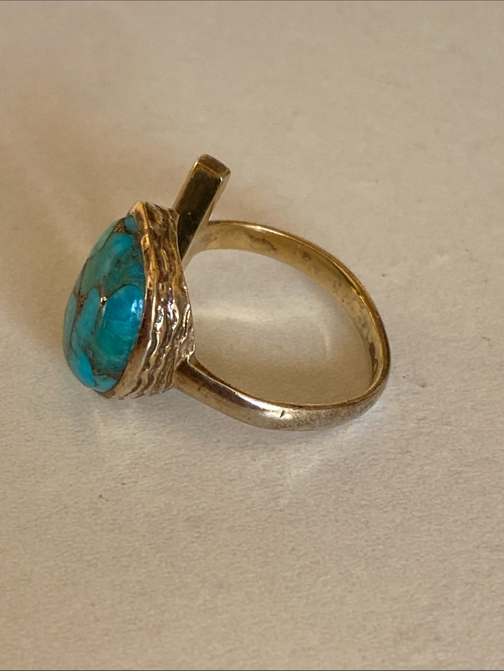 Turquoise Stone Open Adjustable Gold Tone Ring - Women Jewelry - Picture 7 of 7